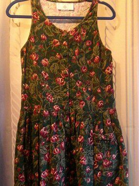 EILEEN WEST Fine Wale Corduroy Jumper Dress Cottagecore Floral Woman Sz 6